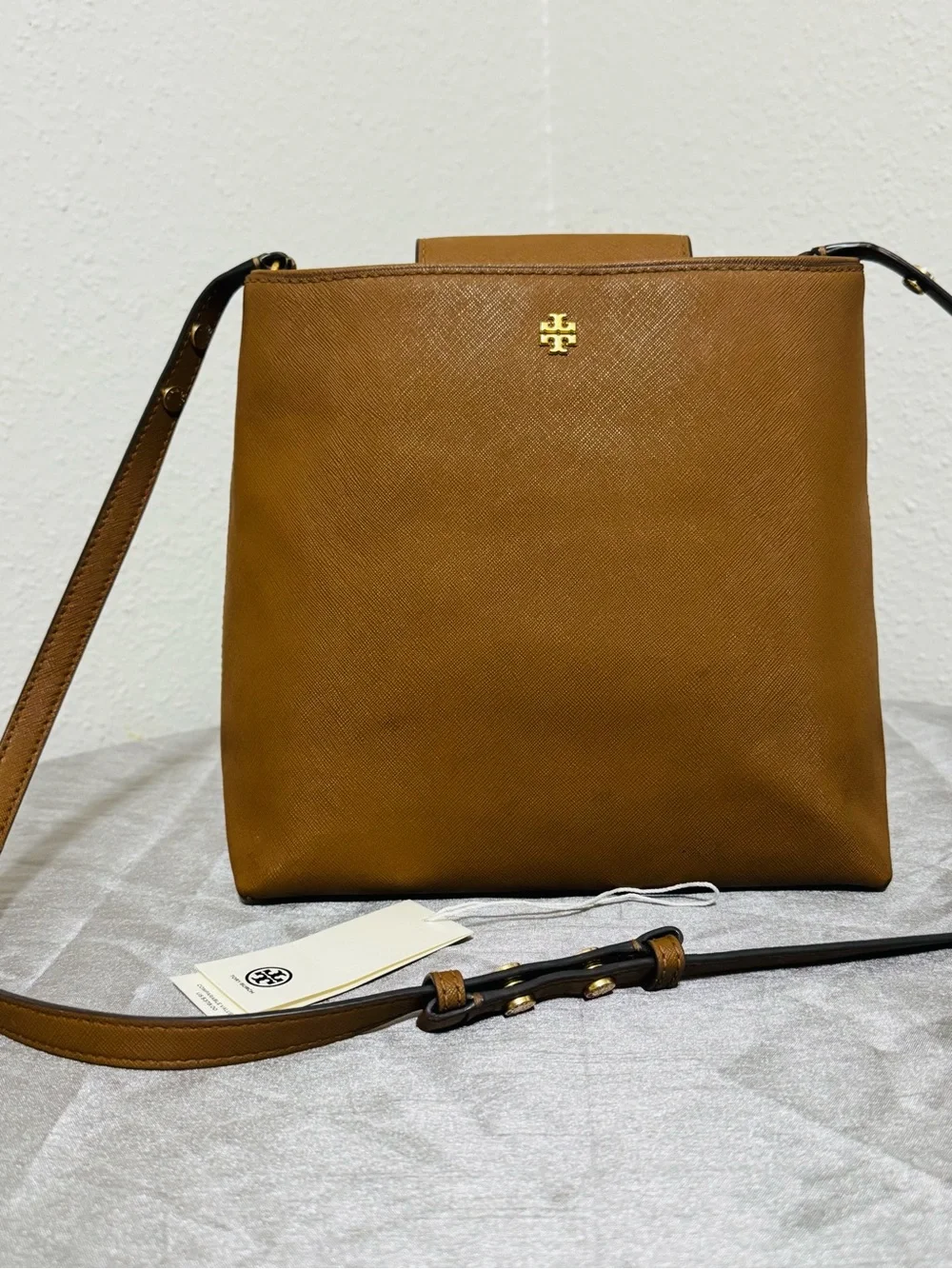 Tory Burch Emerson Saffiano Leather  Bag with Gold Logo
